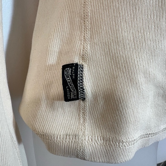 Vintage Polo Sport Women Cream Long Sleeve Ribbed Henley sz M 100% cotton - Picture 5 of 6